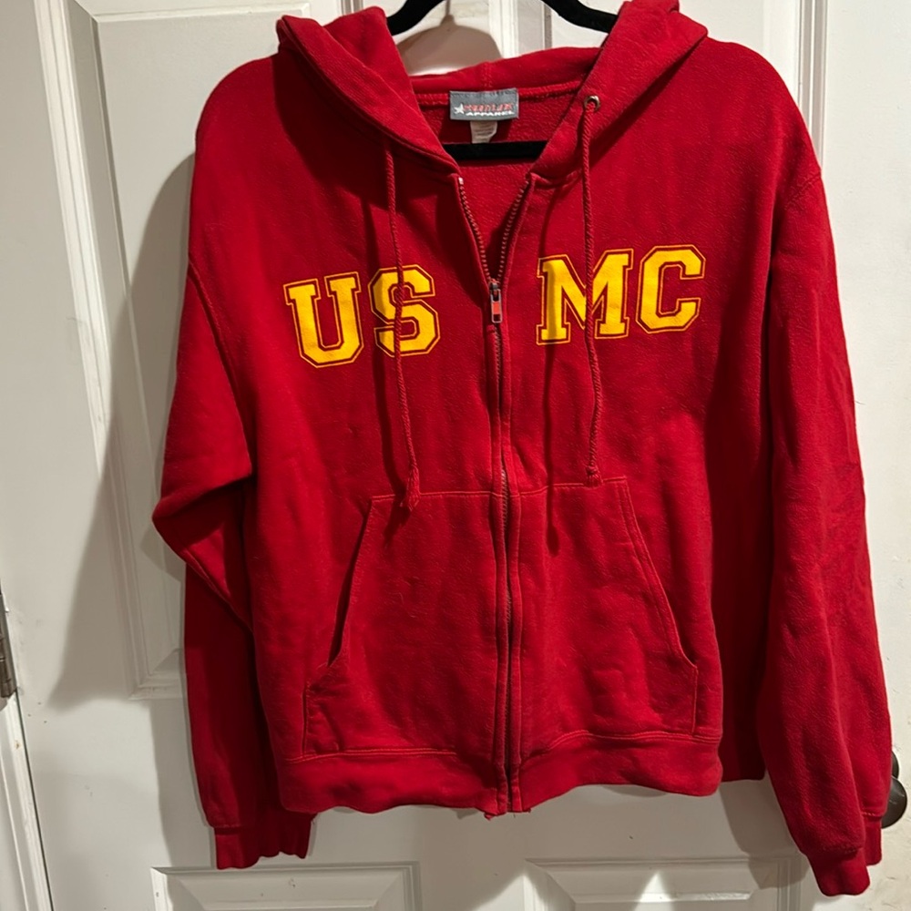 USMC red Frontline Apparel zip up hoodie